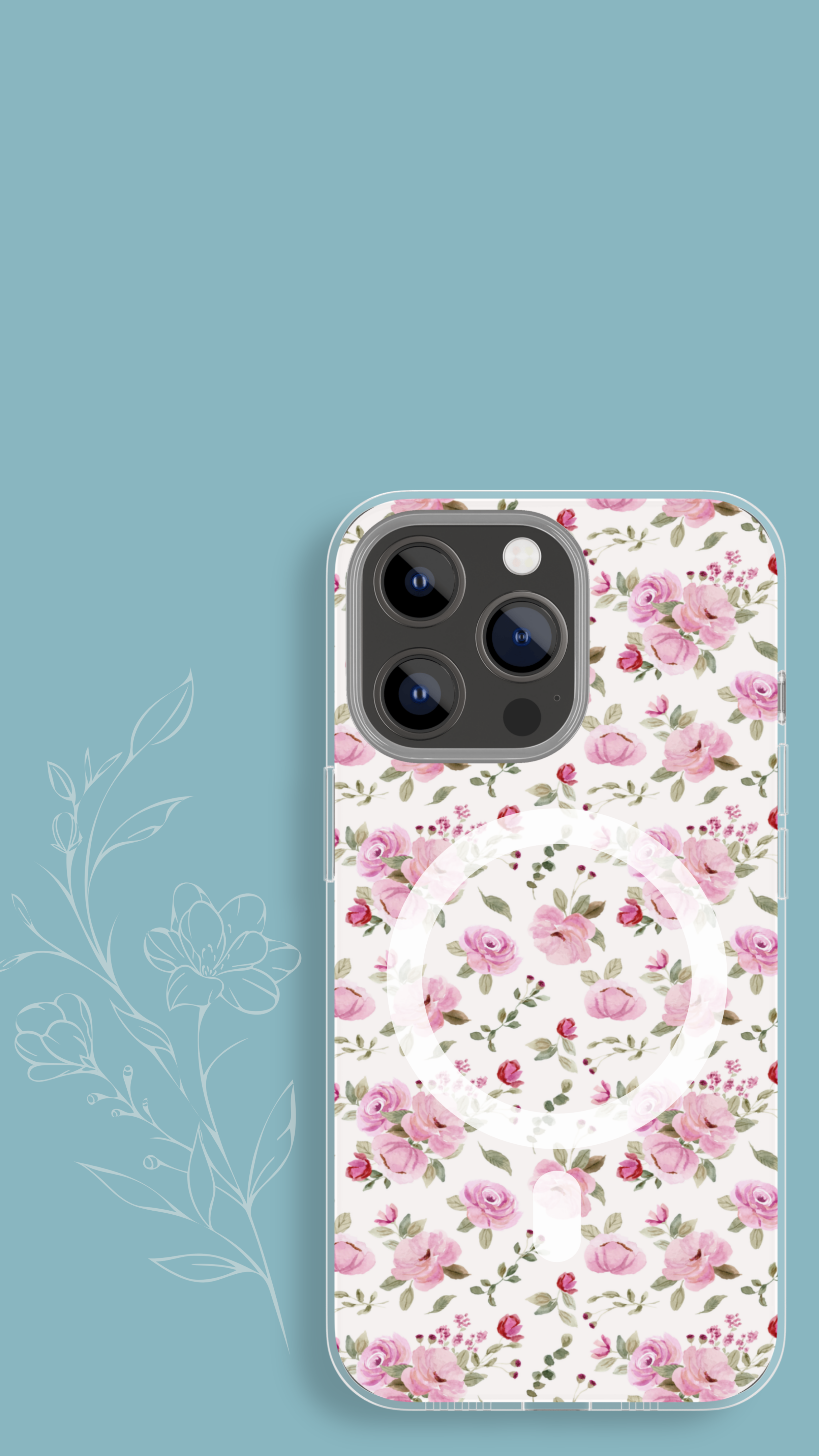 Pink Floral MagSafe tough case for iPhone