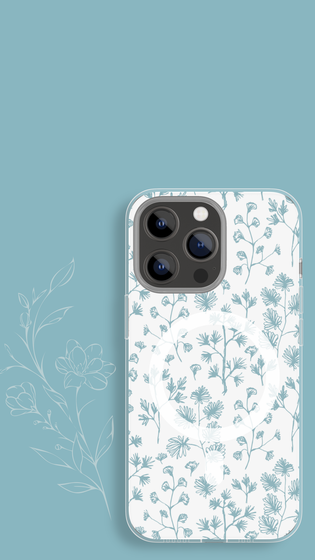 Teal Line Art Floral MagSafe tough case for iPhone®