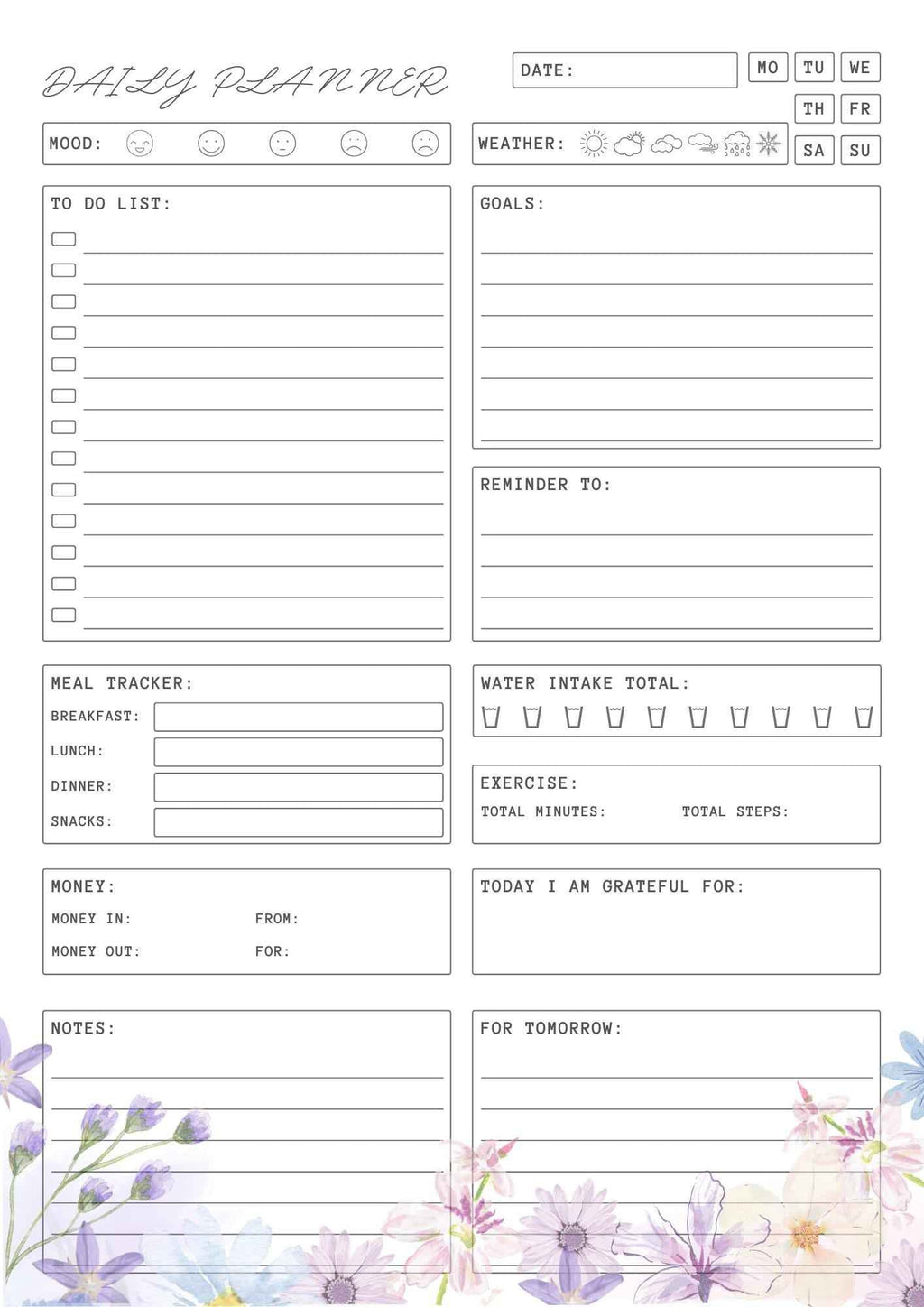 Pastel Floral Daily & Weekly Planner: Printable A4 Organizer (6 Pages) Floral Daily Planner, Digital Planner Pages, Printable Floral Planner Pages