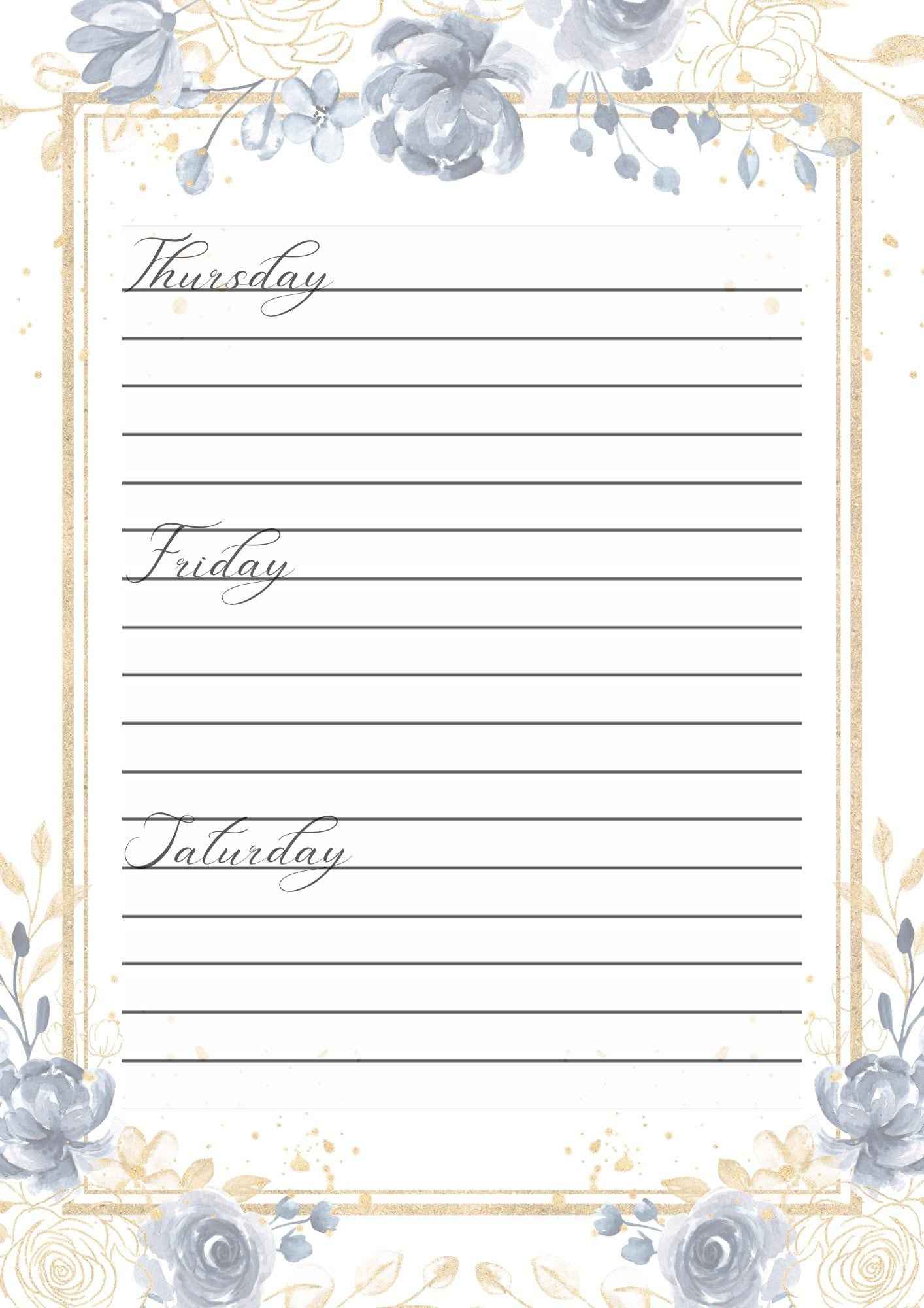 Blue & Gold Day Planner Page with Calendar (Printable 8.5x11 A4)
