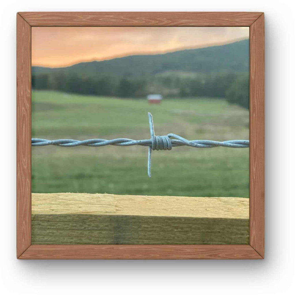 Rustic Sunset Print: Barbed Wire Fence, Western Landscape