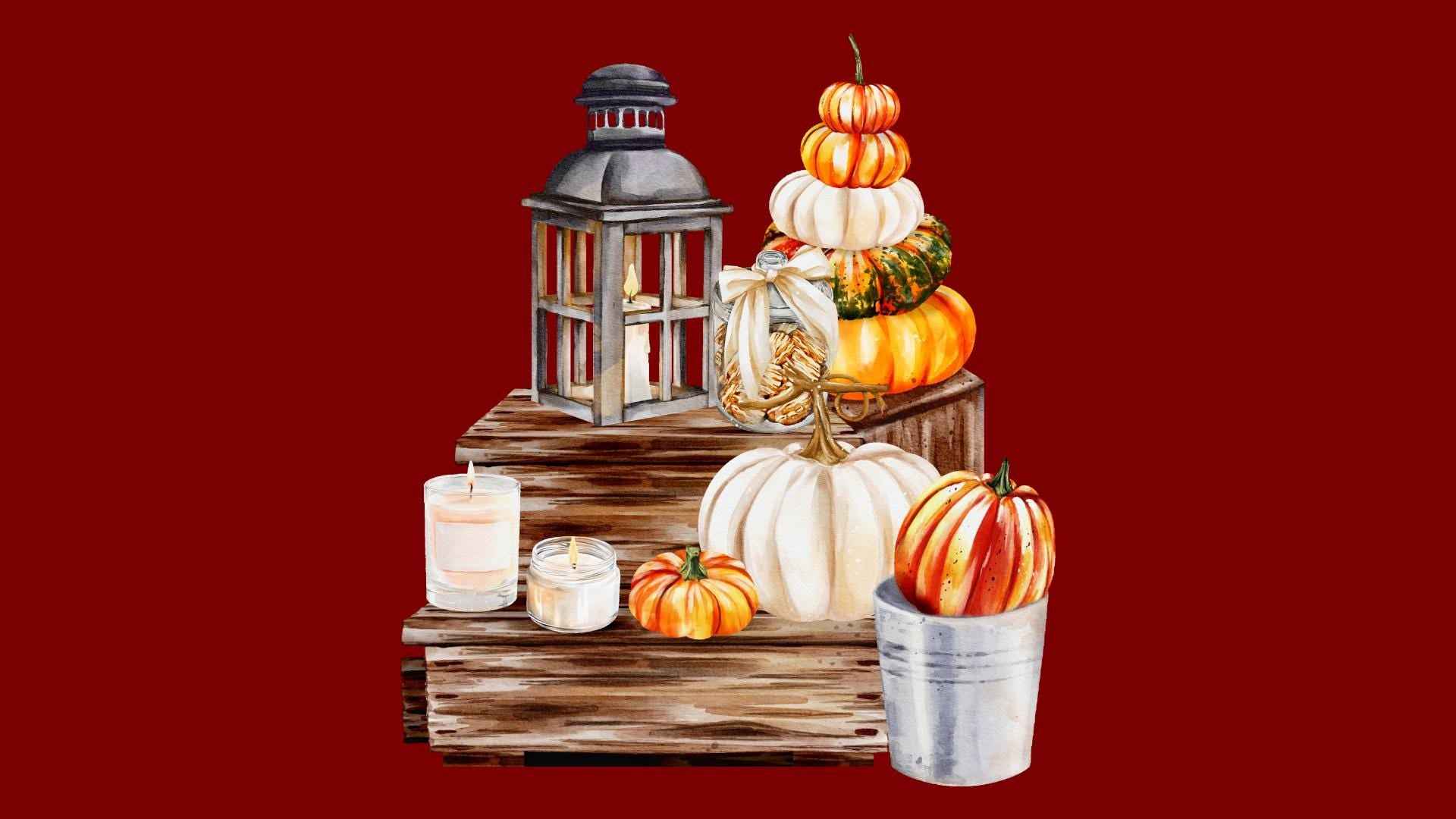 Fall Lantern and Pumpkins Desktop Wallpaper | Set of 4