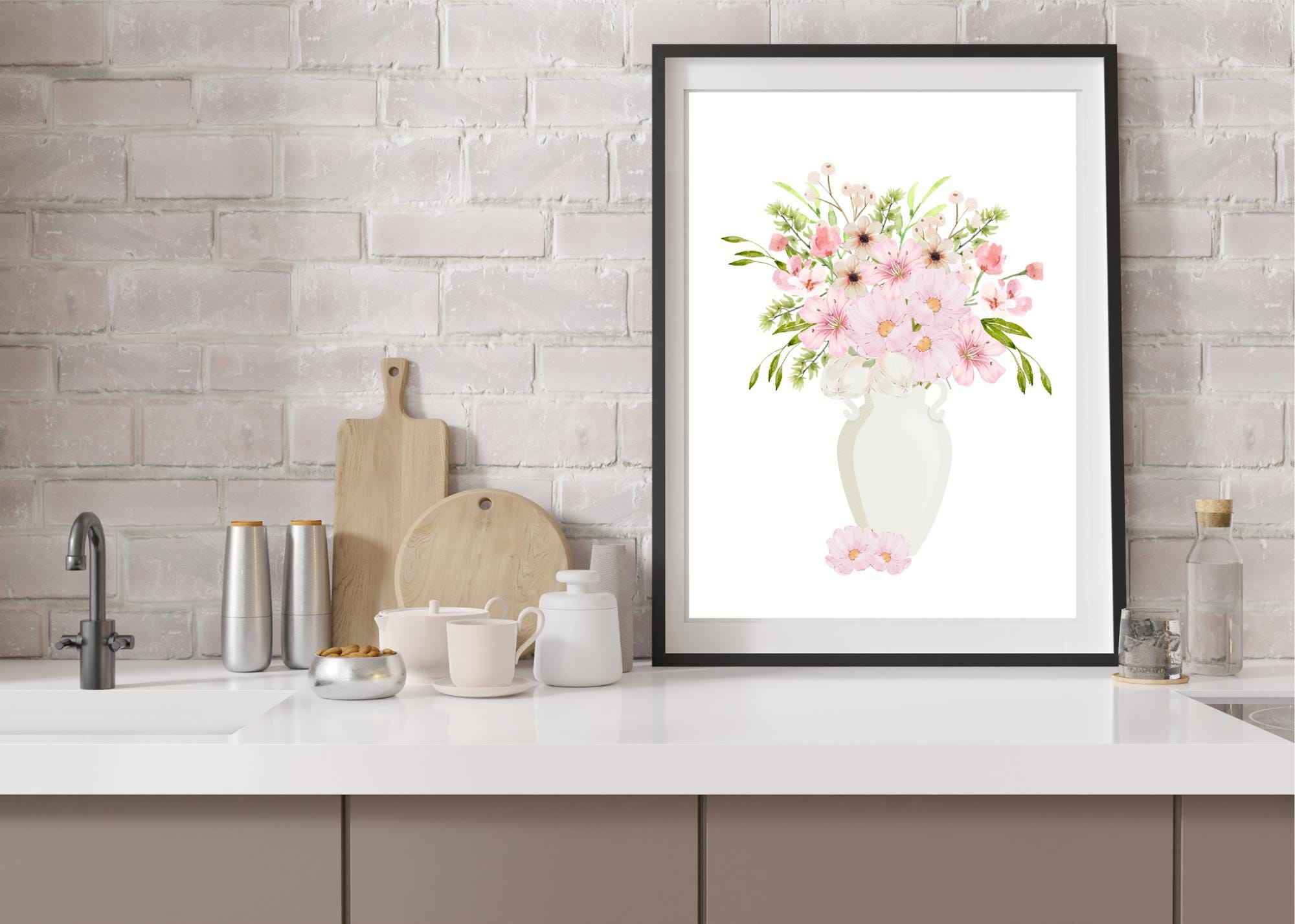 Pink Watercolor Floral arrangement | Printable Wall Art