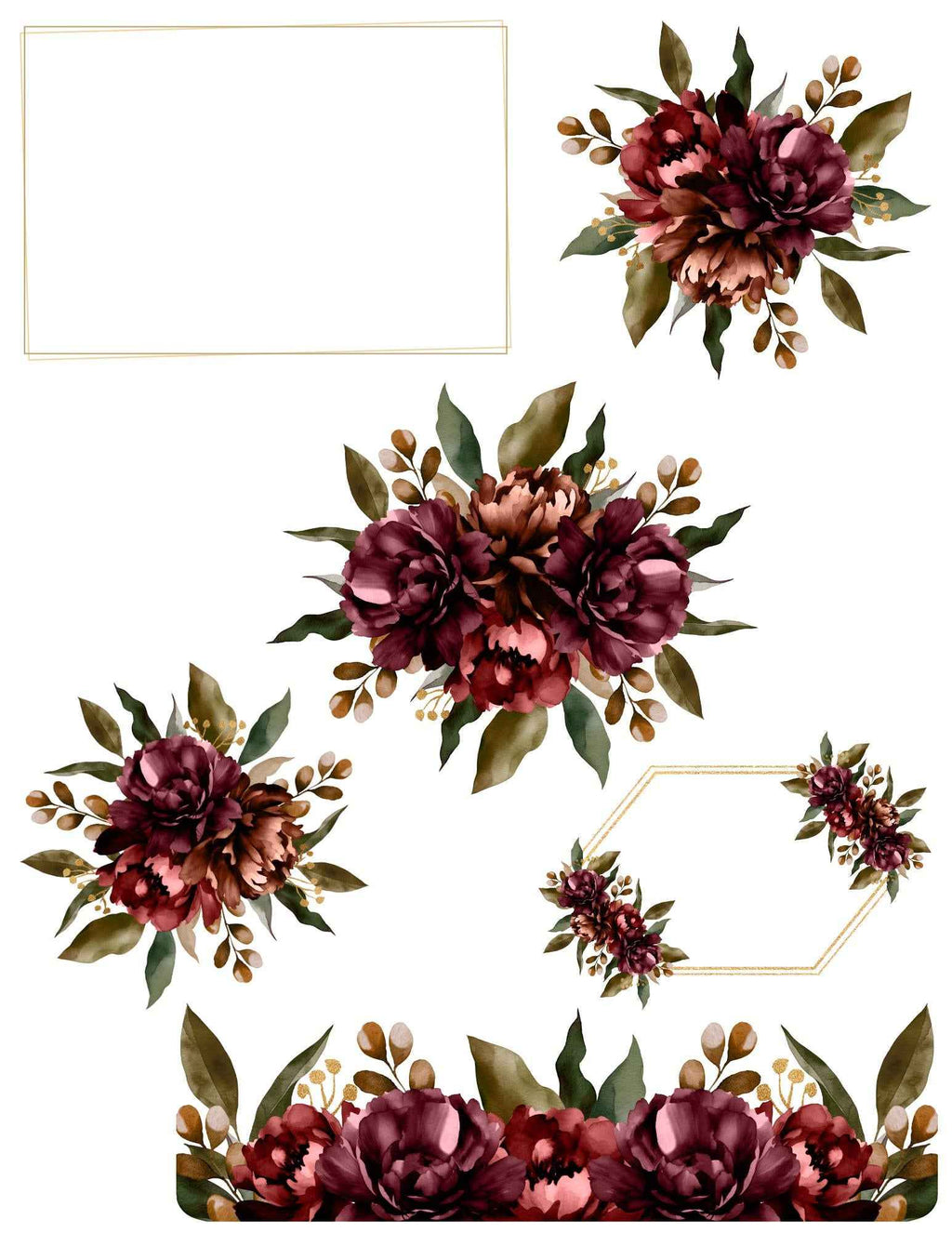 9 Pages Burgundy Floral Print and Cut Stickers | 8.5x11