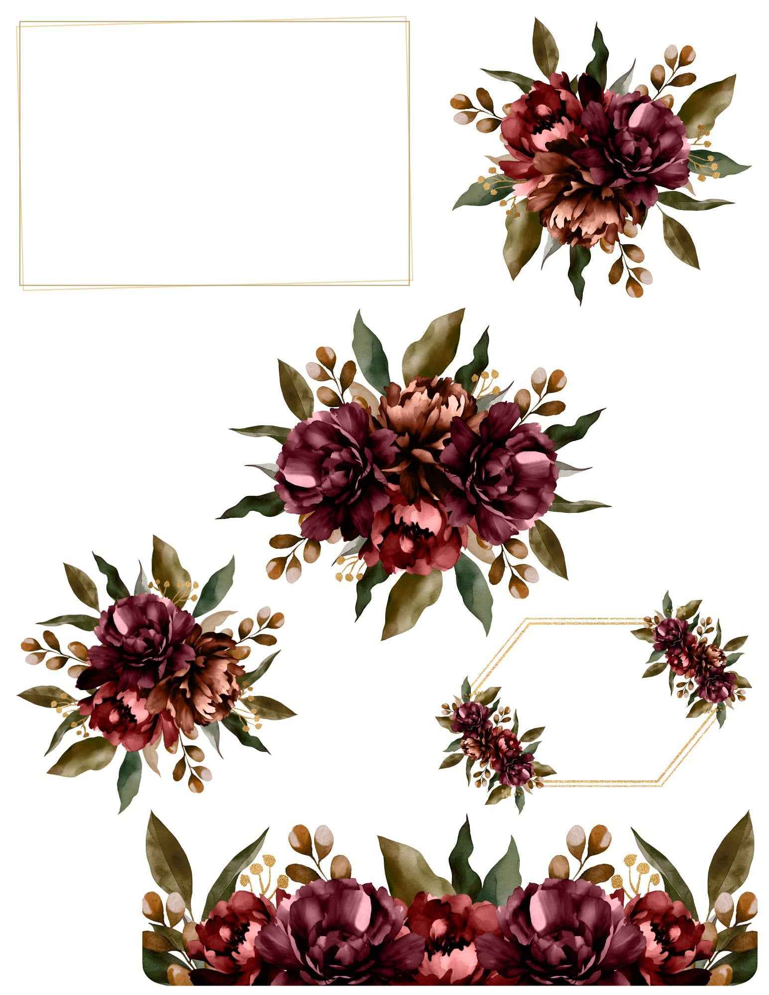 9 Pages Burgundy Floral Print and Cut Stickers | 8.5x11