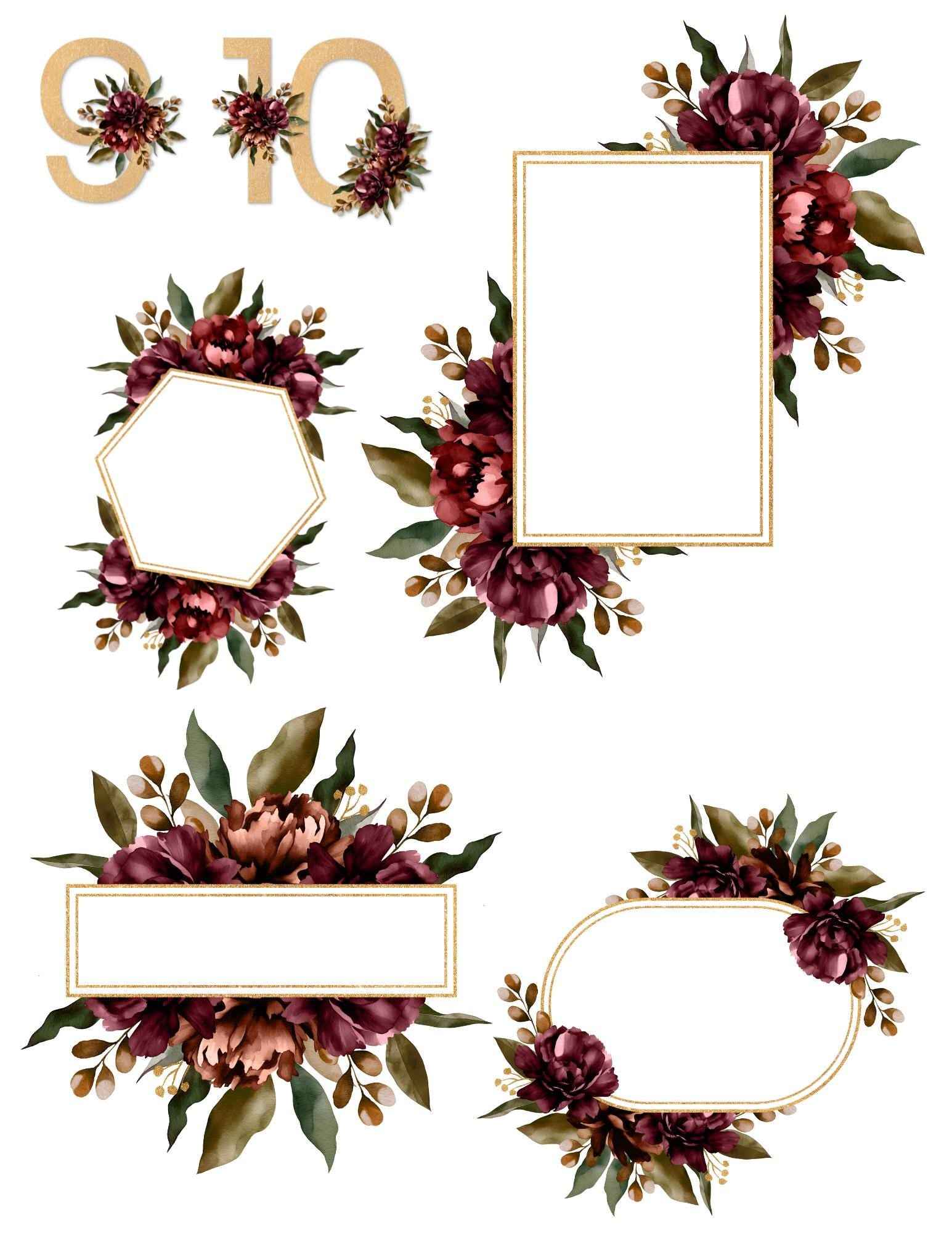 9 Pages Burgundy Floral Print and Cut Stickers | 8.5x11