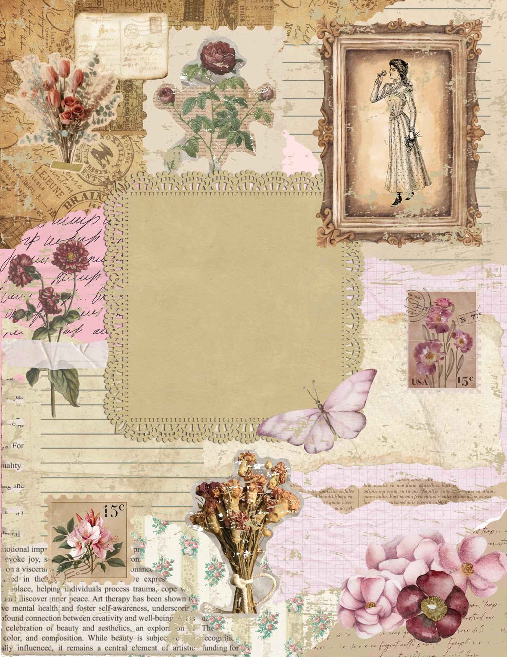 Vintage Junk Journal Stickers: Print & Cut Graphics (8.5x11)