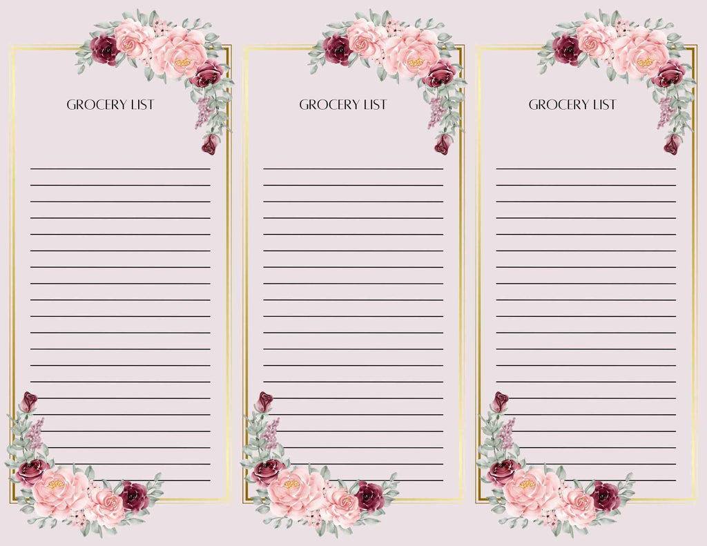 Set of 4 Grocery List Pages | 3 Sheets Per Page | 8.5x11