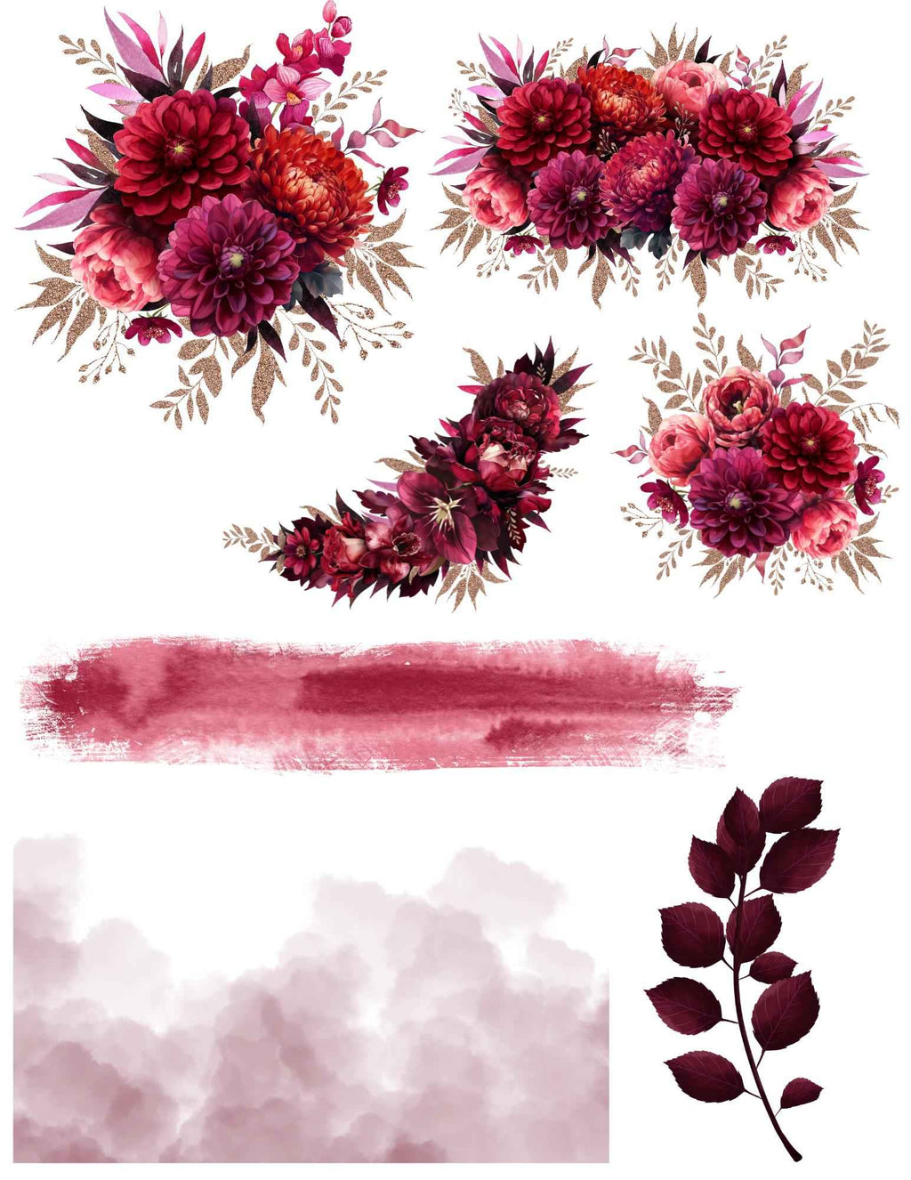 9 Pages Burgundy Floral Print and Cut Stickers | 8.5x11