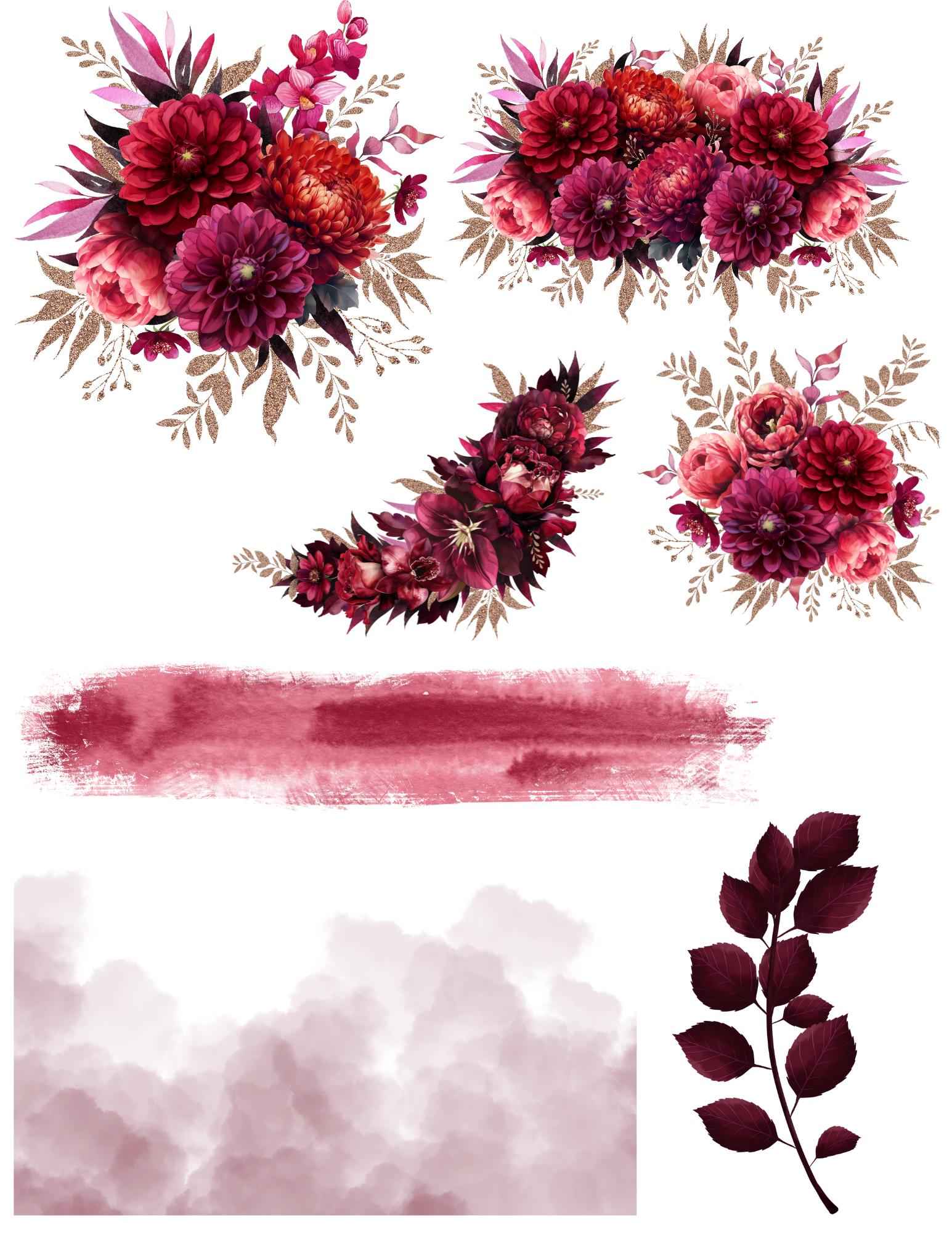 9 Pages Burgundy Floral Print and Cut Stickers | 8.5x11