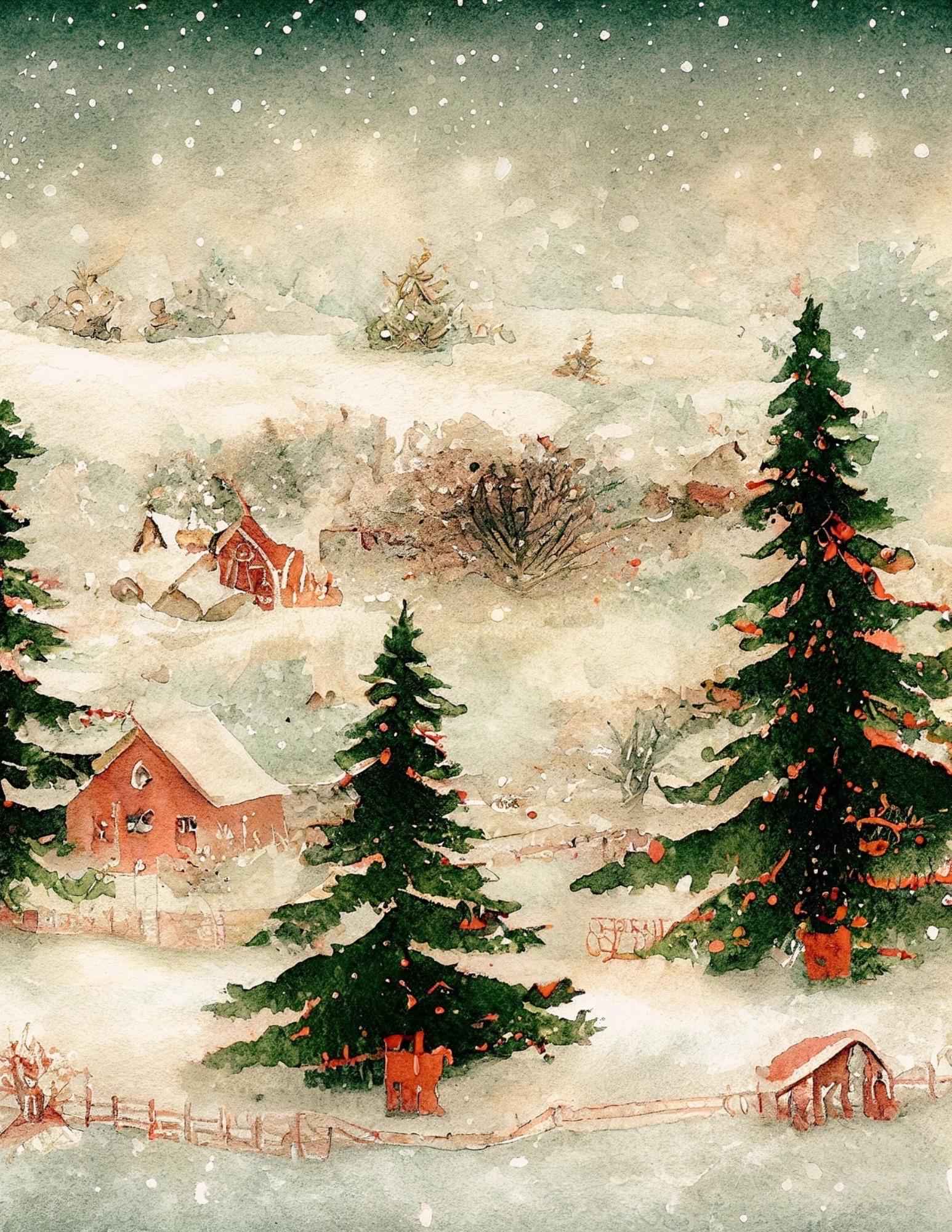 Vintage Winter Farm | Set of 2 | Christmas Printable Wall Art | Multiple Aspect Ratios