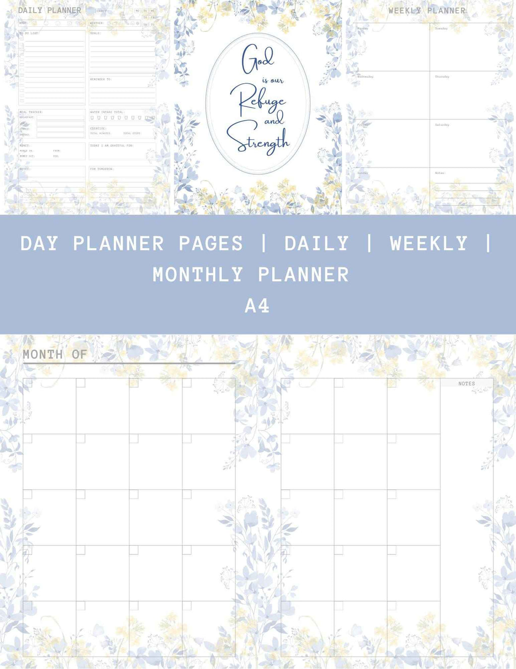 Floral Planner Printable Pages for Daily, Weekly, and Monthly Planning (A4)