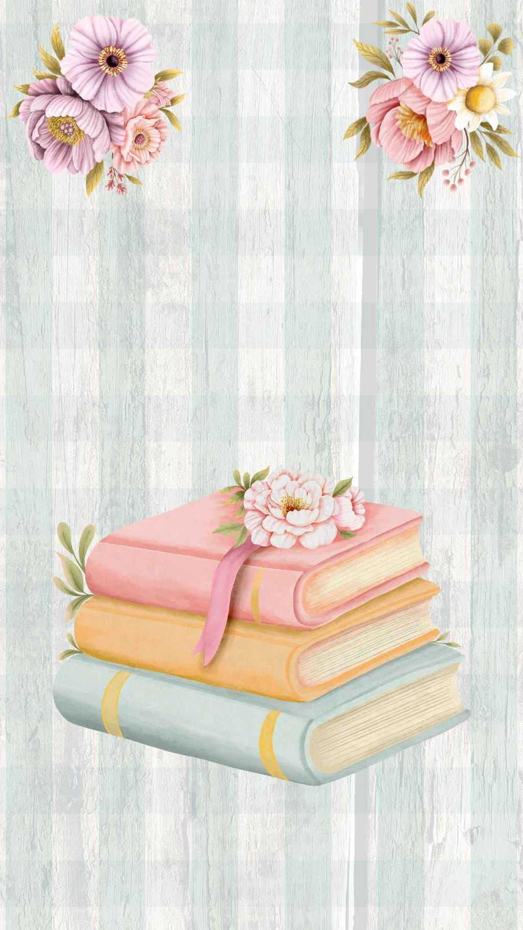 Set of 5 | Watercolor Books and Flowers Phone Wallpaper | IOS | Android