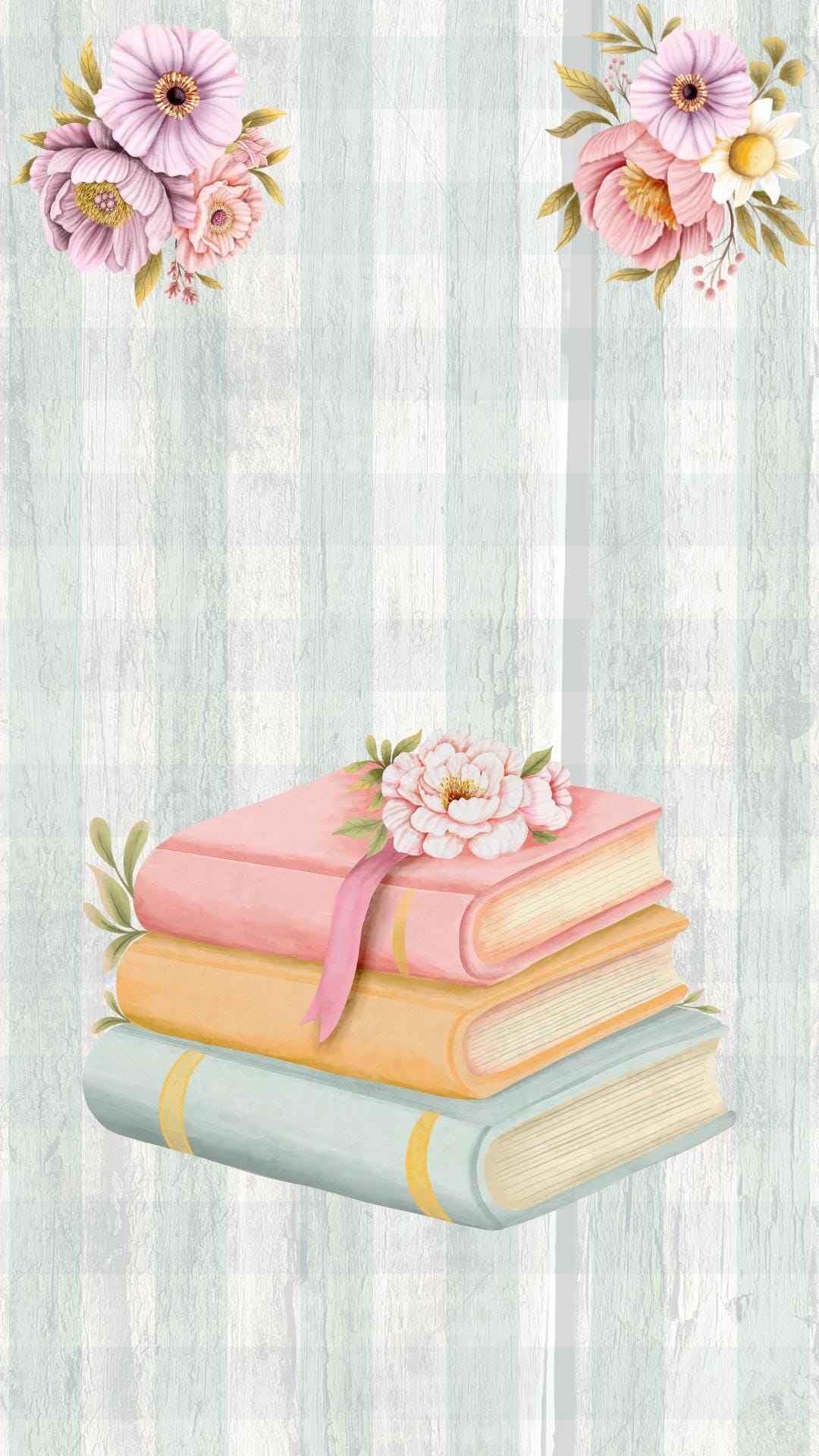 Set of 5 | Watercolor Books and Flowers Phone Wallpaper | IOS | Android
