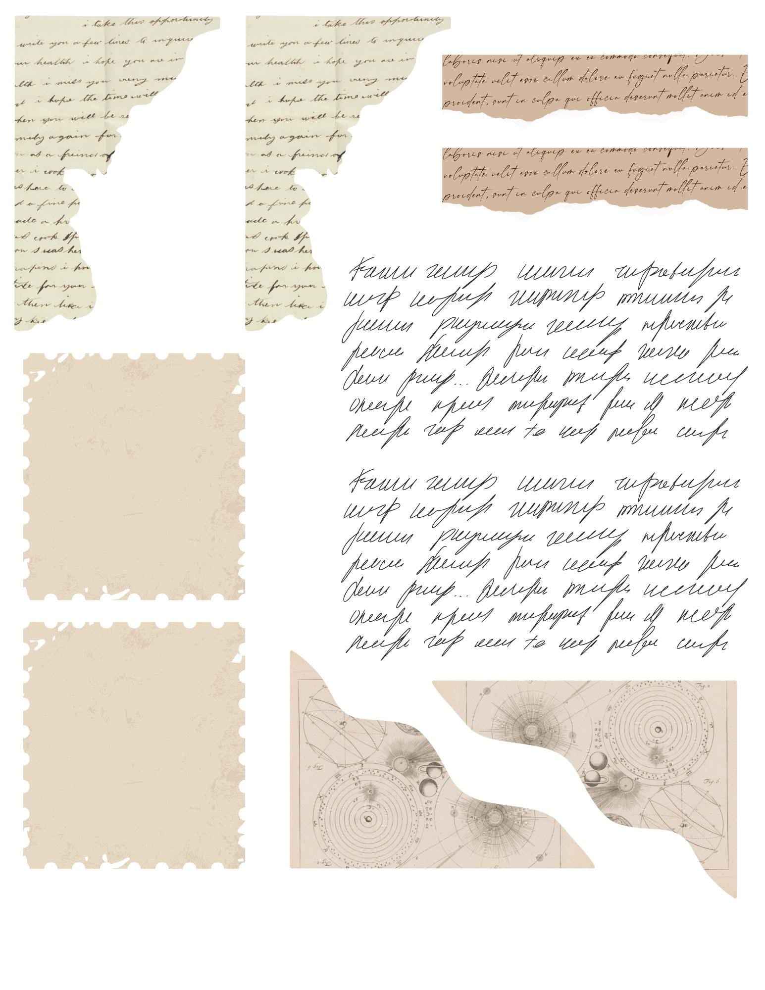 Vintage Junk Journal Stickers: Print & Cut Graphics (8.5x11)