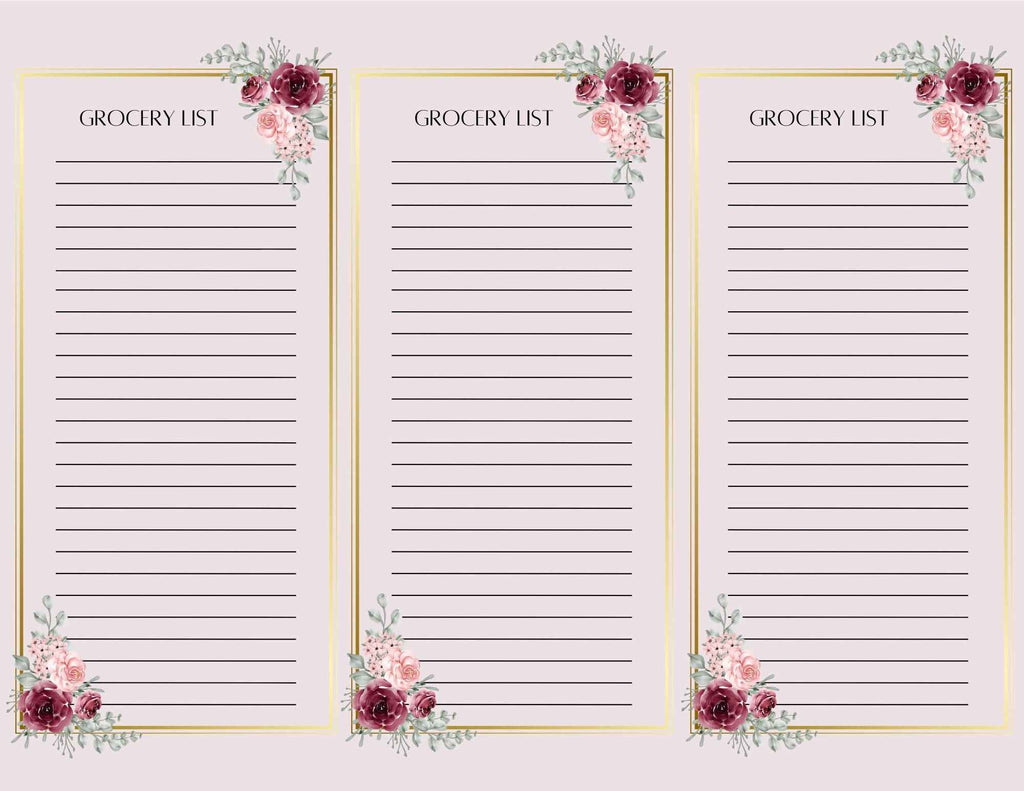 Set of 4 Grocery List Pages | 3 Sheets Per Page | 8.5x11