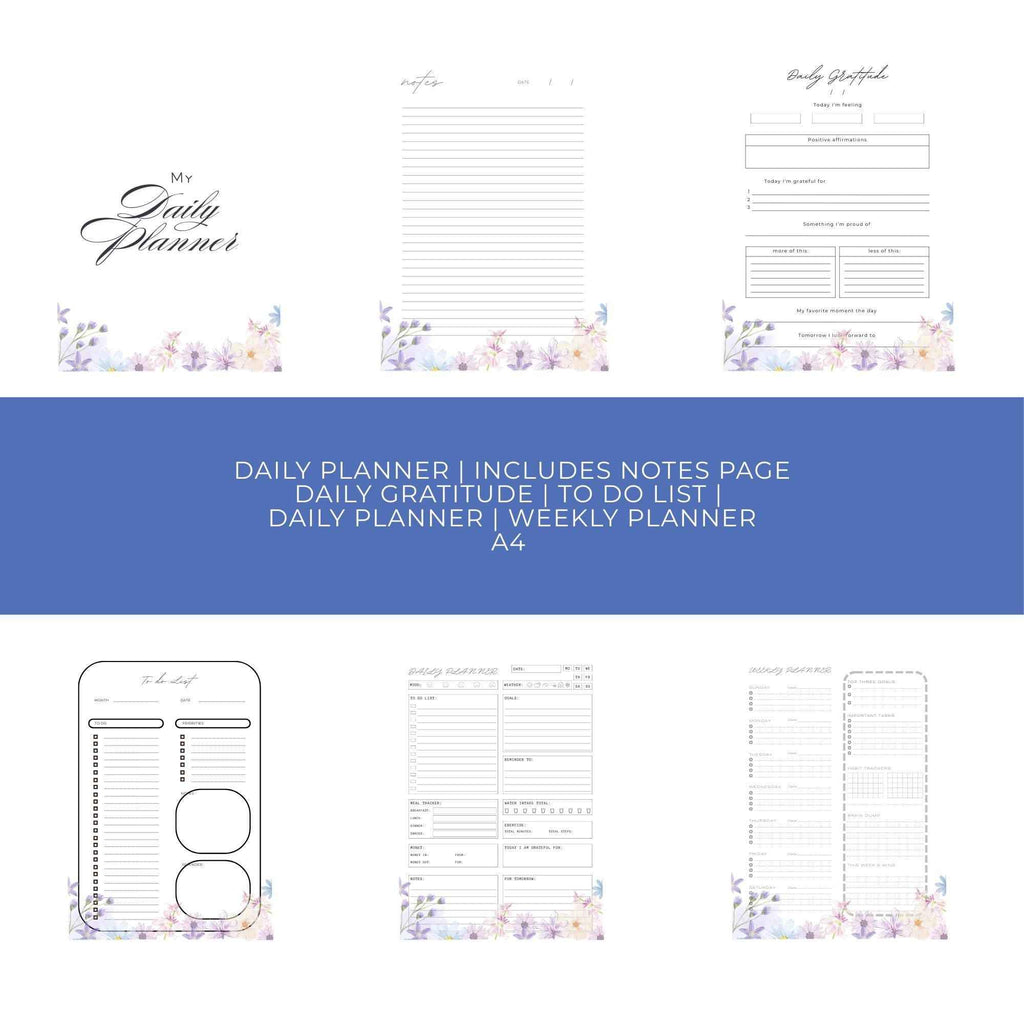 Pastel Floral Daily & Weekly Planner: Printable A4 Organizer (6 Pages) Floral Daily Planner, Digital Planner Pages, Printable Floral Planner Pages
