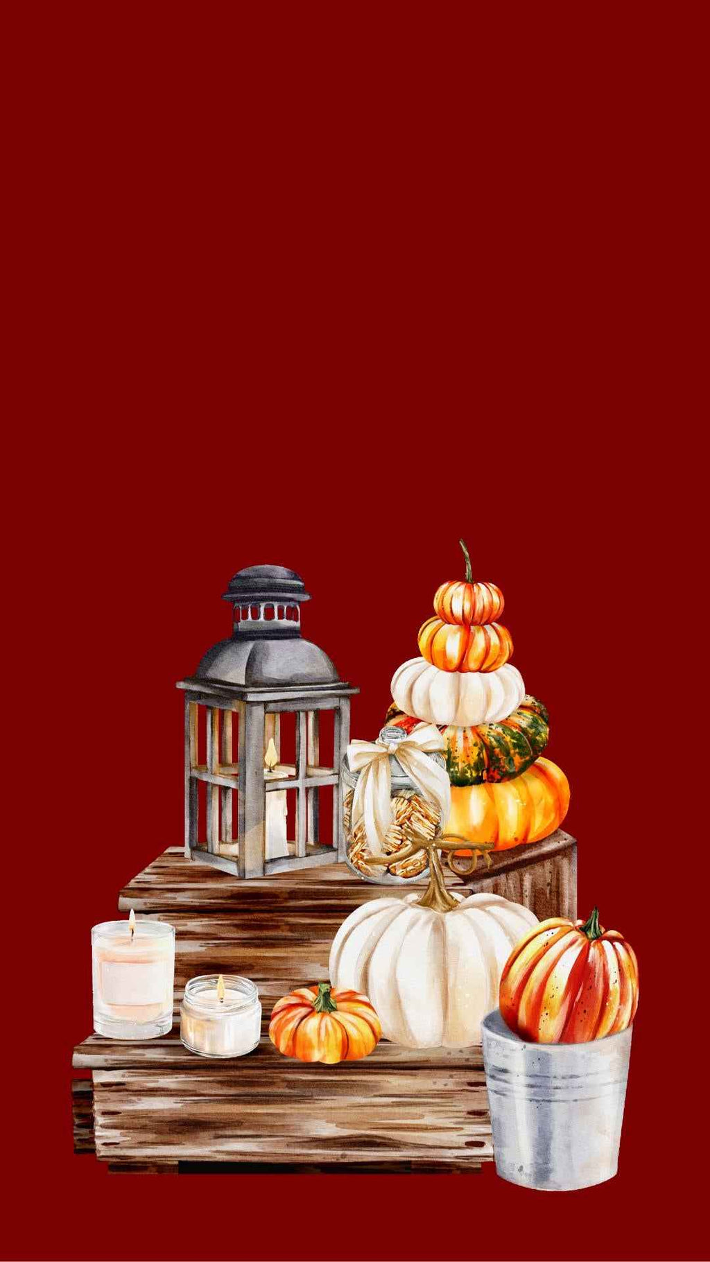 Set of 4 Fall Lanterns and Pumpkins Phone Wallpapers | iOS and Android