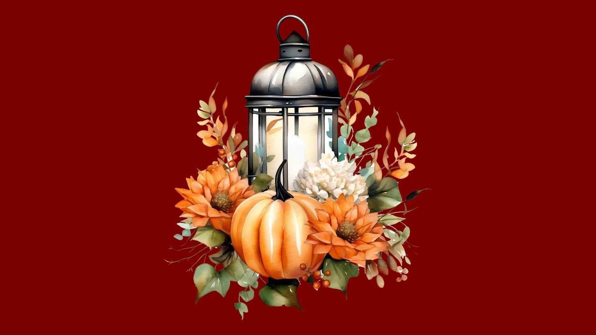Fall Lantern and Pumpkins Desktop Wallpaper | Set of 4