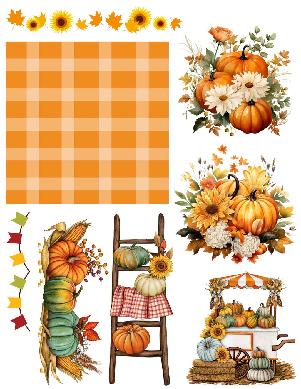 Assorted Styles Fall Pumpkins Print and Cut Stickers | 8.5x11