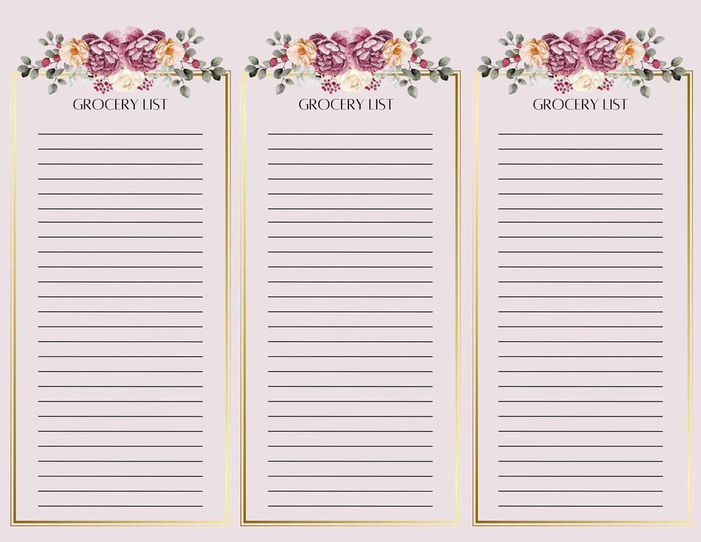 Set of 4 Grocery List Pages | 3 Sheets Per Page | 8.5x11