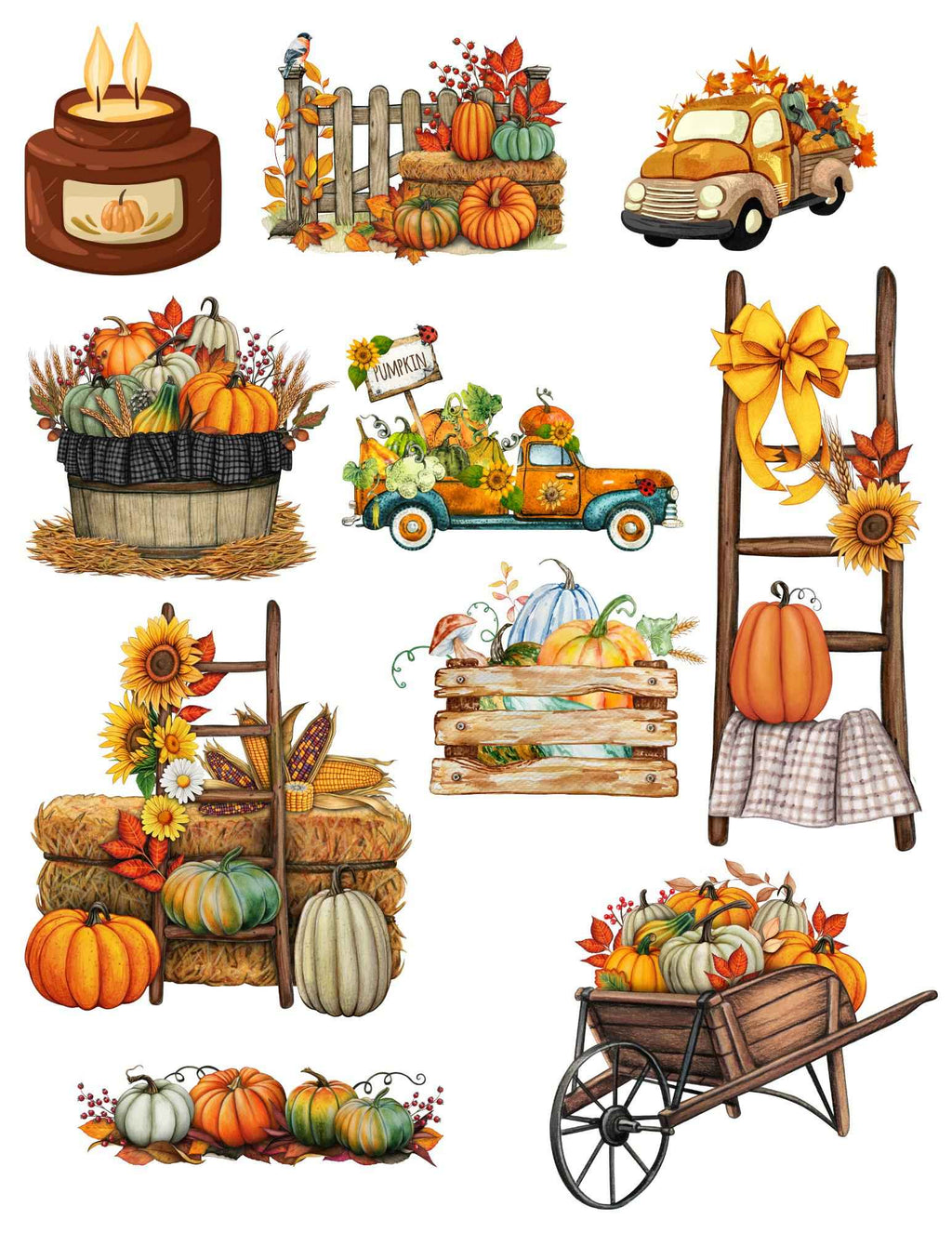 Assorted Styles Fall Pumpkins Print and Cut Stickers | 8.5x11