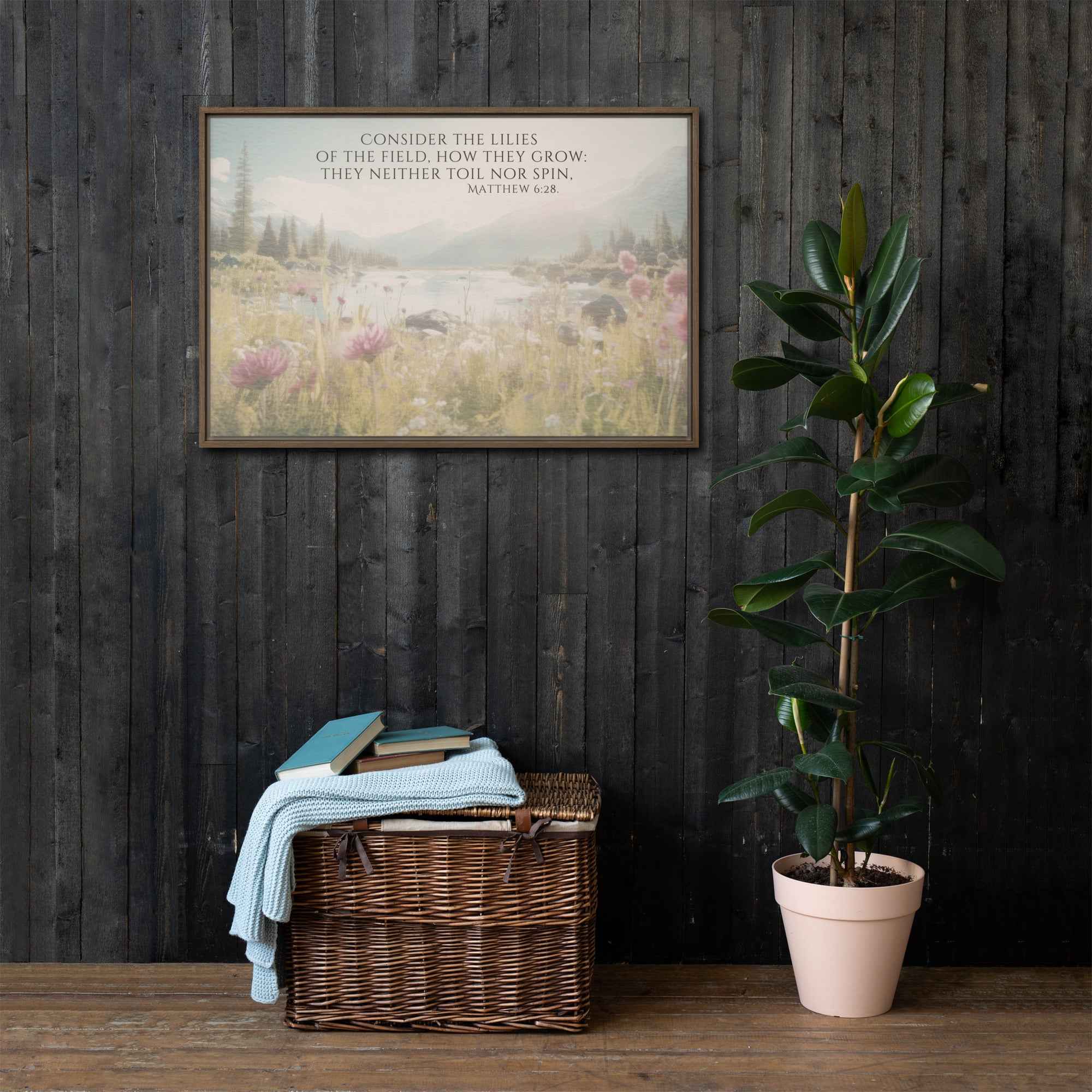 Consider The Lilies | Framed Wall Art, Multiple Aspect Ratios,Floral Farmhouse wall art, Scripture Verse Wall Art